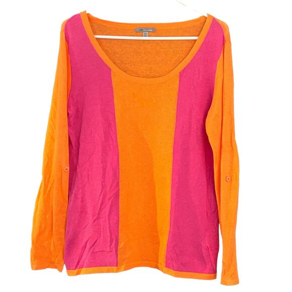 Hornytoad Colorblock Linen Sweater Women’s M Orange Pink Tab Sleeve Colorful - Picture 1 of 10